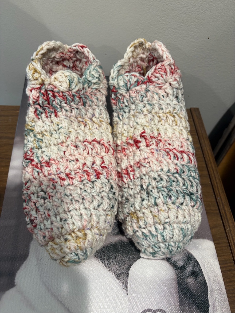 Crochet Slippers Cozy Multicolor Cottagecore House Shoes - Picture 2 of 4
